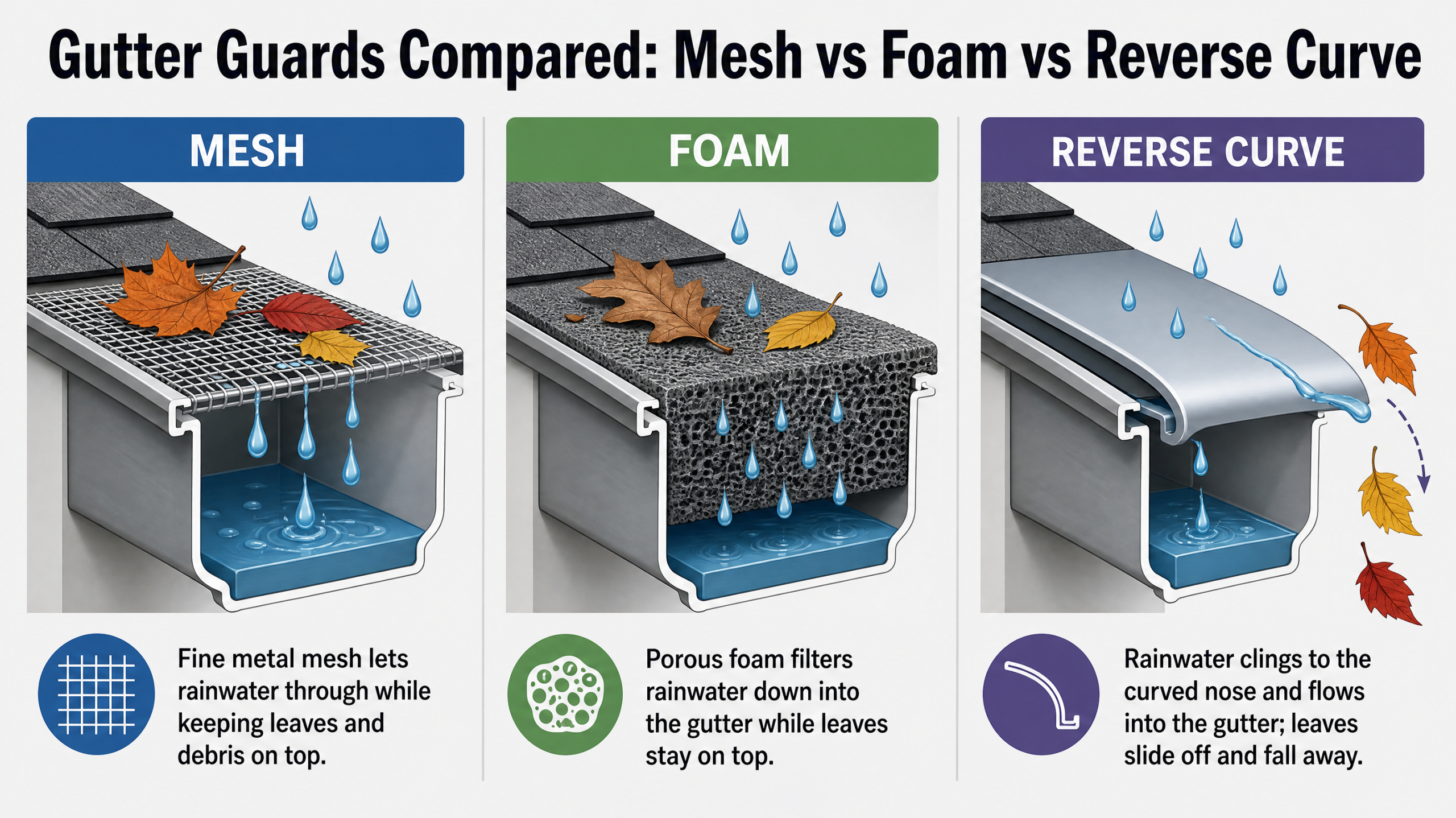 Gutter Guards Compared: Mesh vs Foam vs Reverse Curve