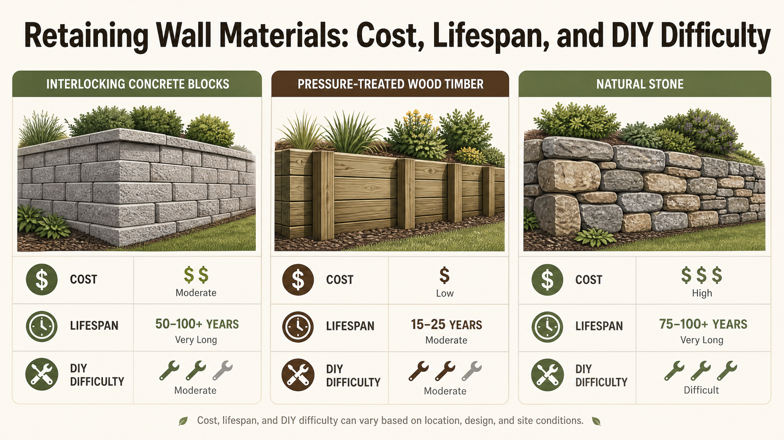 Retaining Wall Materials: Cost, Lifespan, and DIY Difficulty