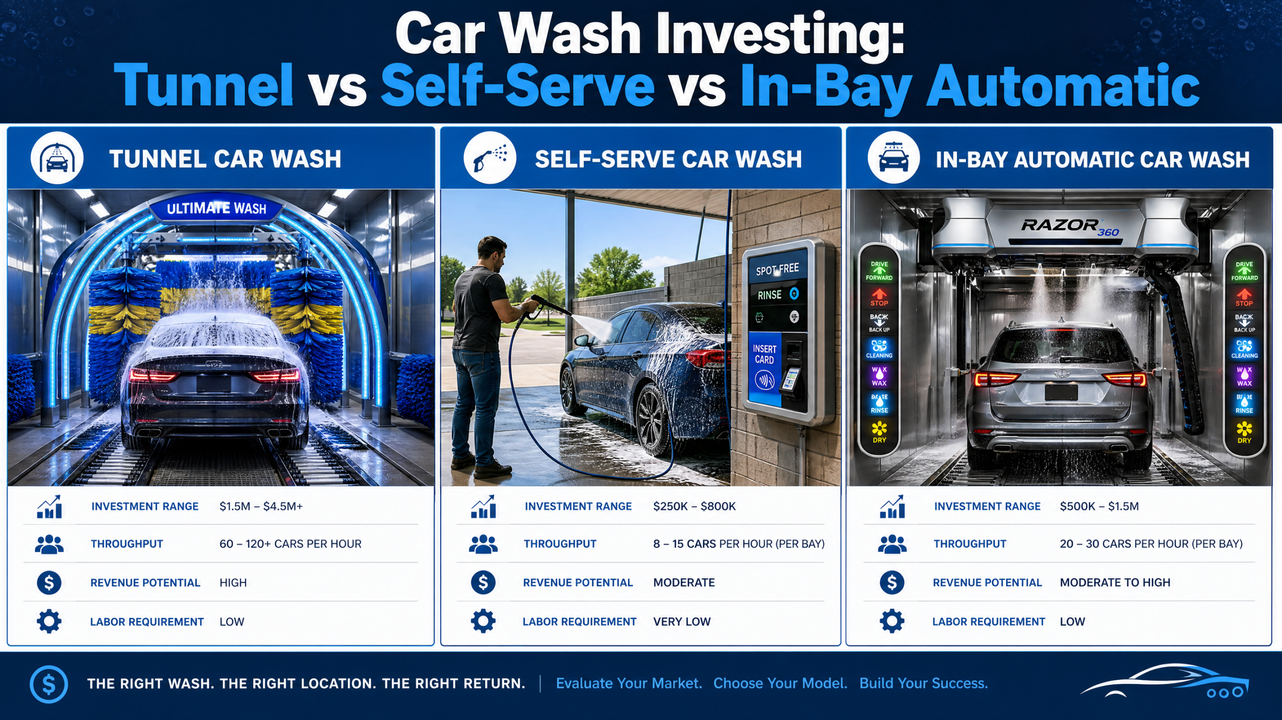 Car Wash Investing: Tunnel vs Self-Serve vs In-Bay Automatic